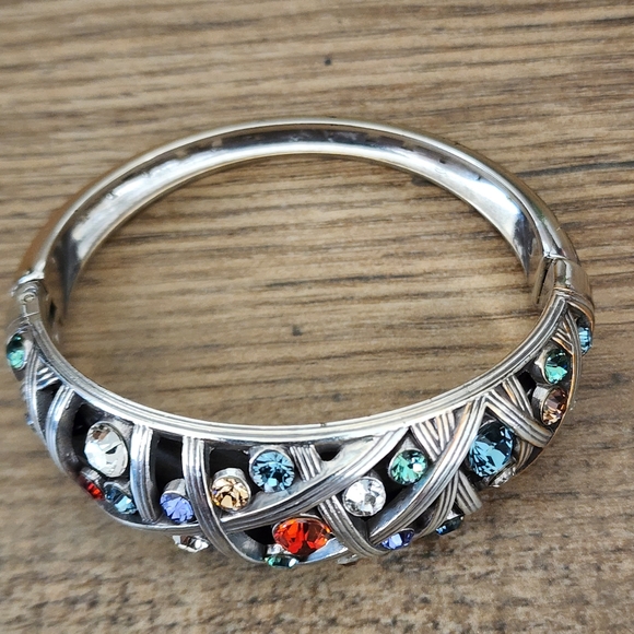 Brighton Multicolor Swarovski Crystals Weave Hinged Bangle Bracelet Retired - Picture 9 of 12